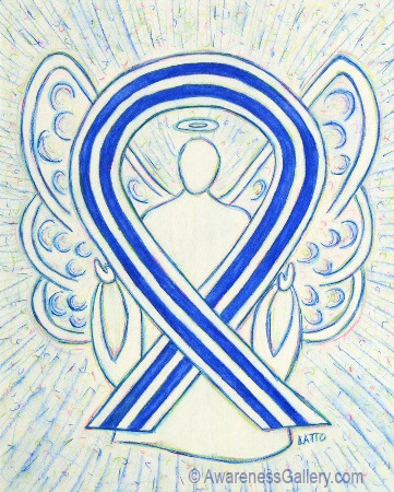 ALS Blue and White Striped Awareness Ribbon Angel Art Painting